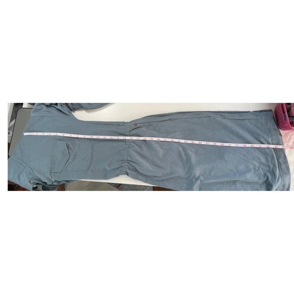 Soft Surroundings Hooded‎ Henley Midi Dress Blue Grey Elastic Waist Small